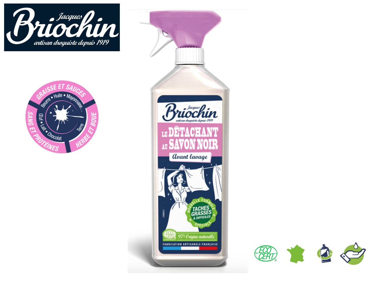 Briochin lance son nouveau détachant au savon noir, pulvérisant toutes les tâches