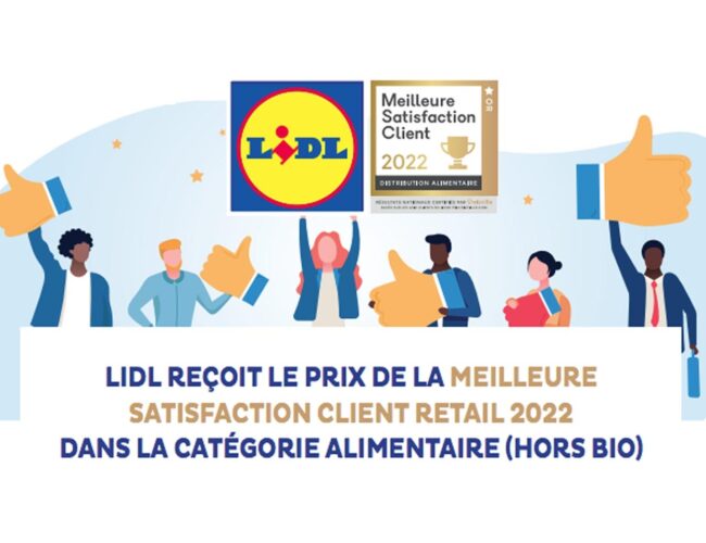 Lidl reçoit le prix de la meilleure satisfaction client Retail 2022 dans la catégorie alimentaire (hors bio)