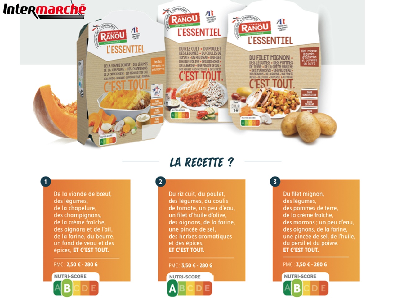 Intermarché lance sa nouvelle gamme de plats cuisinés sans additifs ni conservateurs avec l’Essentiel