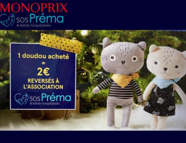 Le doudou Monoprix vendu au profit de SOS Préma, pour un cadeau de Noël solidaire