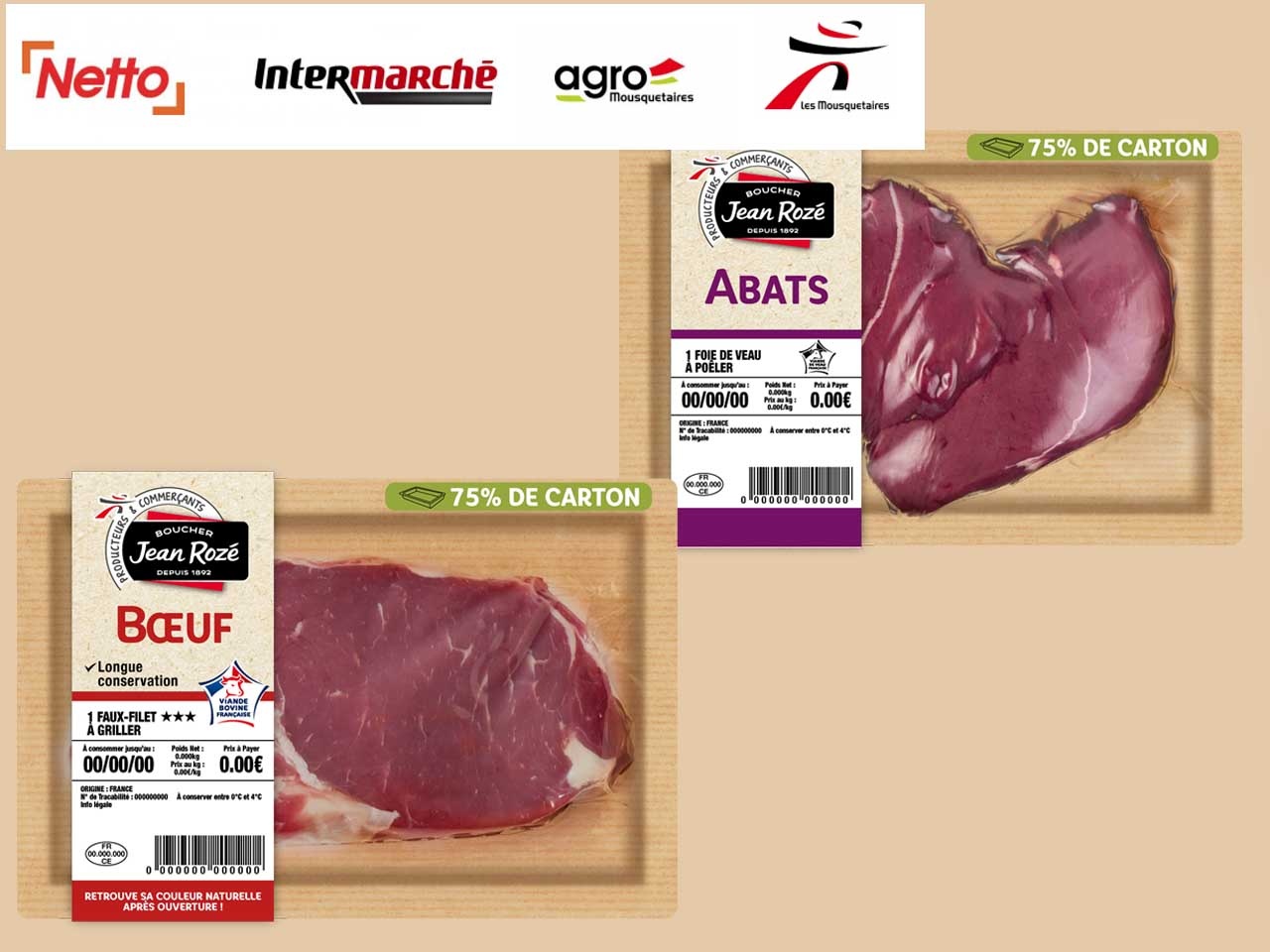 Les enseignes alimentaires du Groupement Les Mousquetaires ainsi qu’Agromousquetaires lancent un nouvel emballage responsable pour 31 références de viande