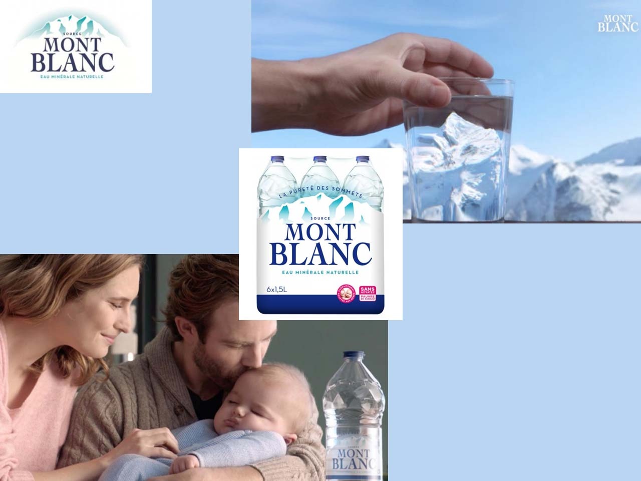 Mont Blanc présente sa nouvelle publicité, « Quand vous buvez un verre d’eau minérale naturelle Mont Blanc, c’est tout le Mont Blanc qui s’offre à vous »