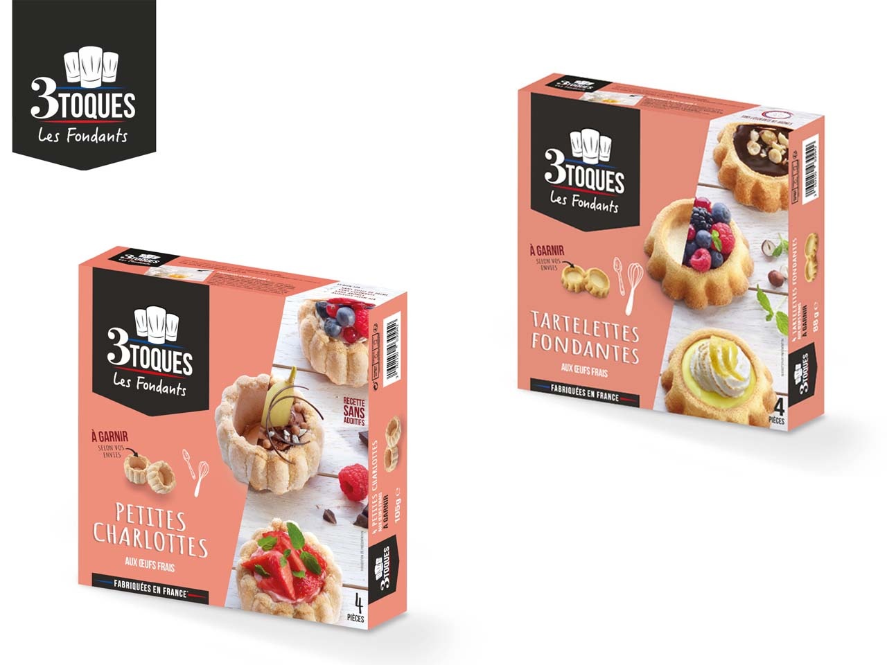 3 Toques innove au rayon Aide à la pâtisserie, avec les Charlottes et Tartelettes fondantes à pâtisser