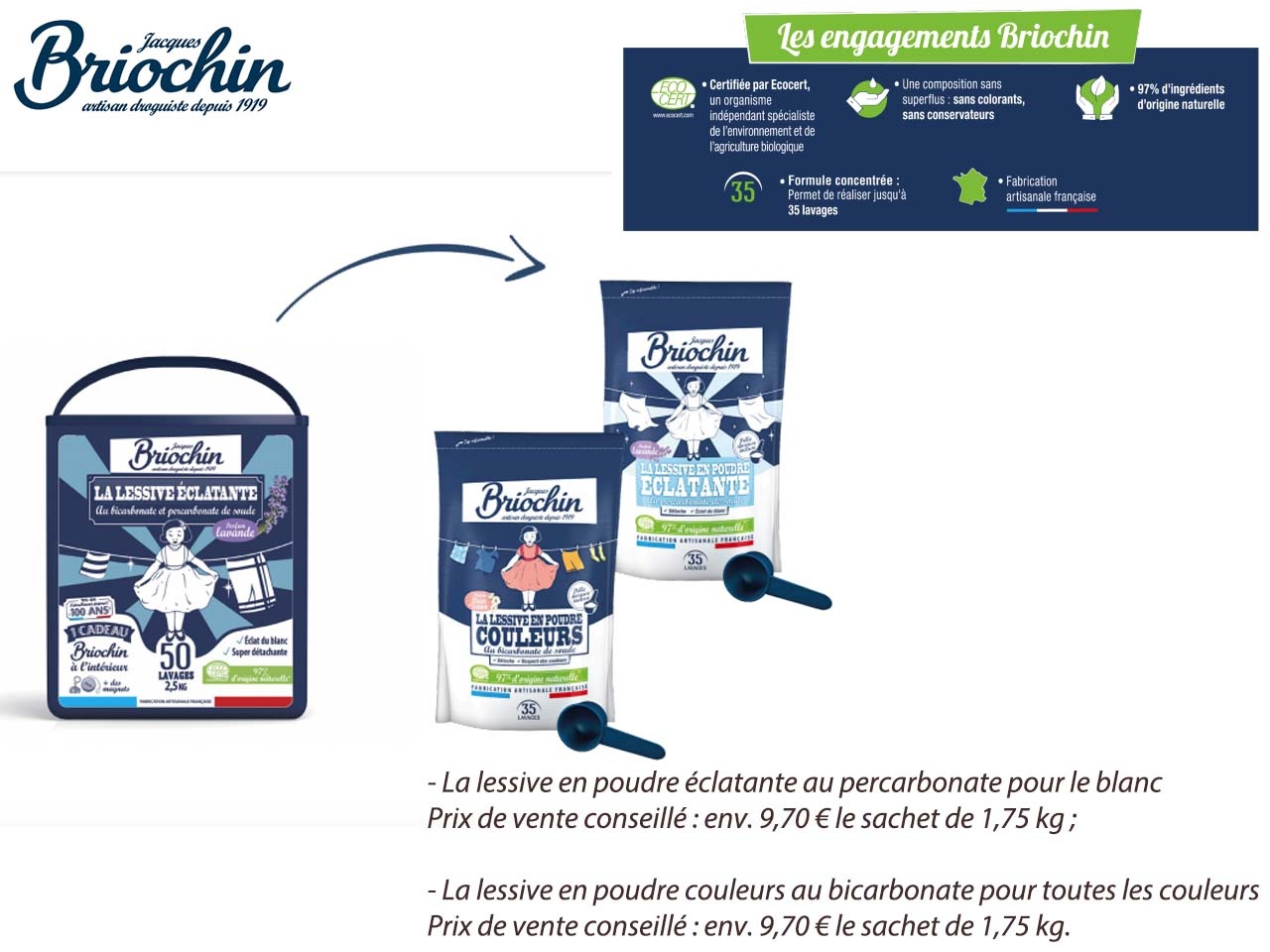Coup d’éclat au rayon lessives : Briochin lance des poudres labellisées Ecocert & fabriquées en France