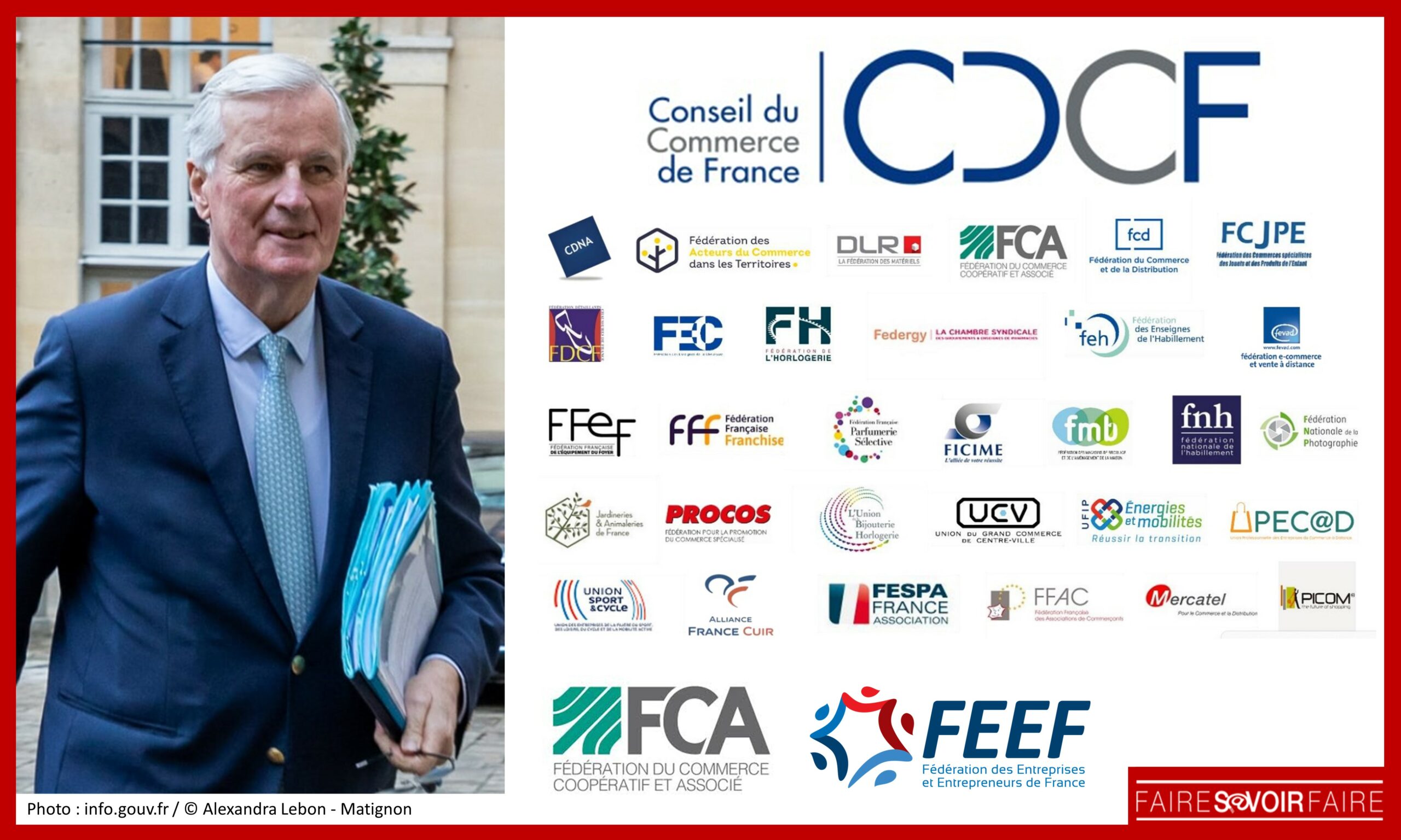 Le Conseil du Commerce de France, la FCA et la FEEF saluent la nomination de Michel Barnier… et partagent leurs attentes